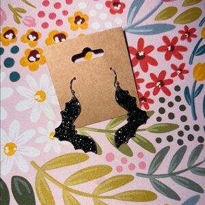 Black Bat Earrings with Glitter Accents